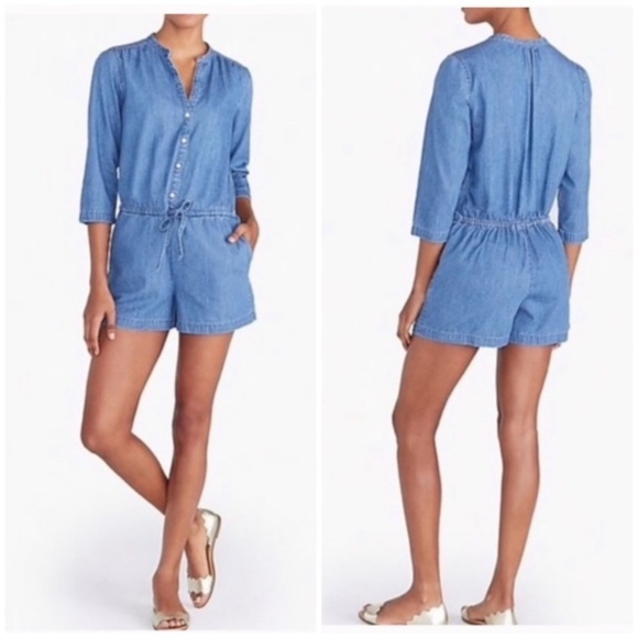 MERCANTILE J.Crew Chambray Denim Romper in Blue Size 8 Style #L0482 - Picture 6 of 6
